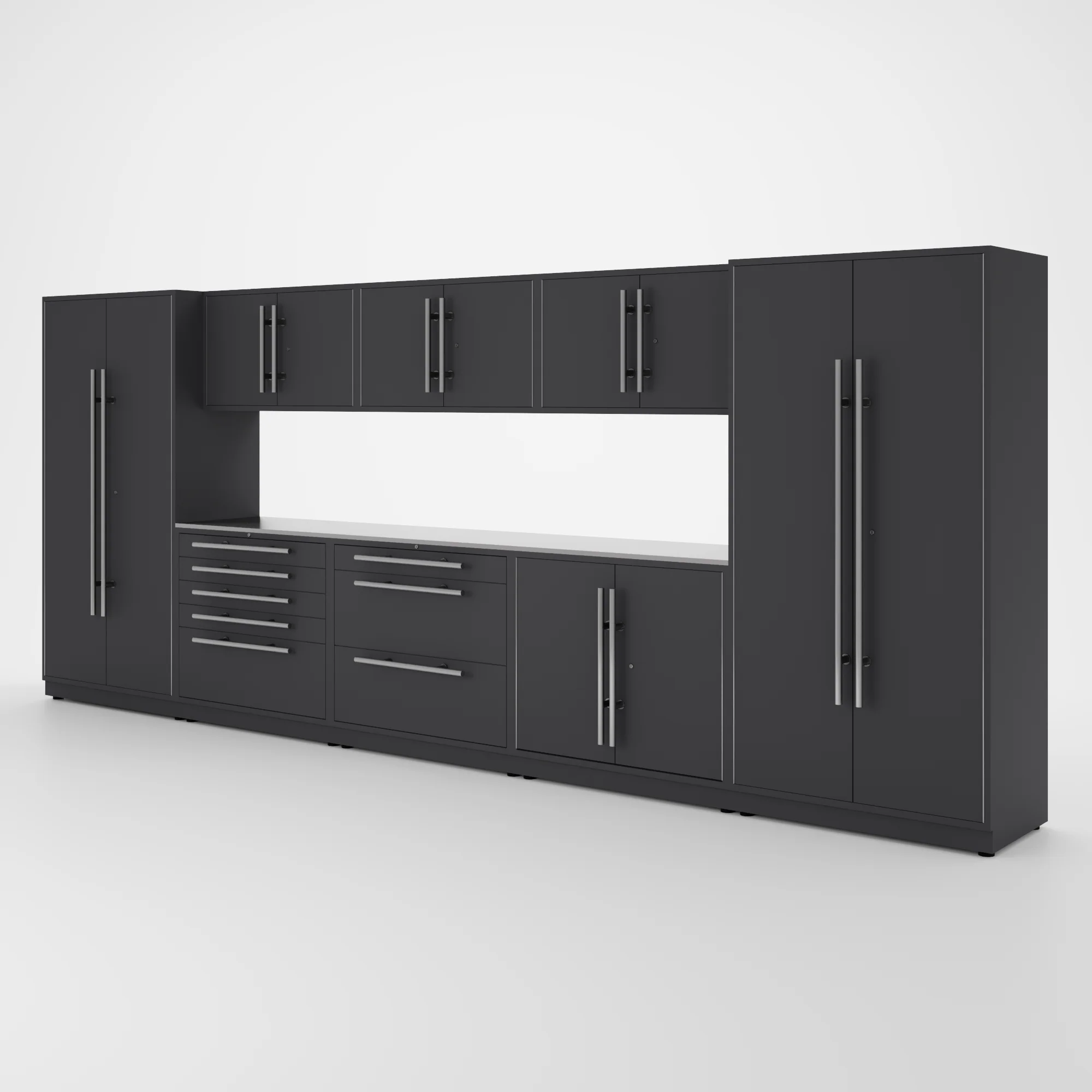Proslat Lux Cabinets Gray 9 Piece Set with Stainless Steel Worktop - LUXSET160441