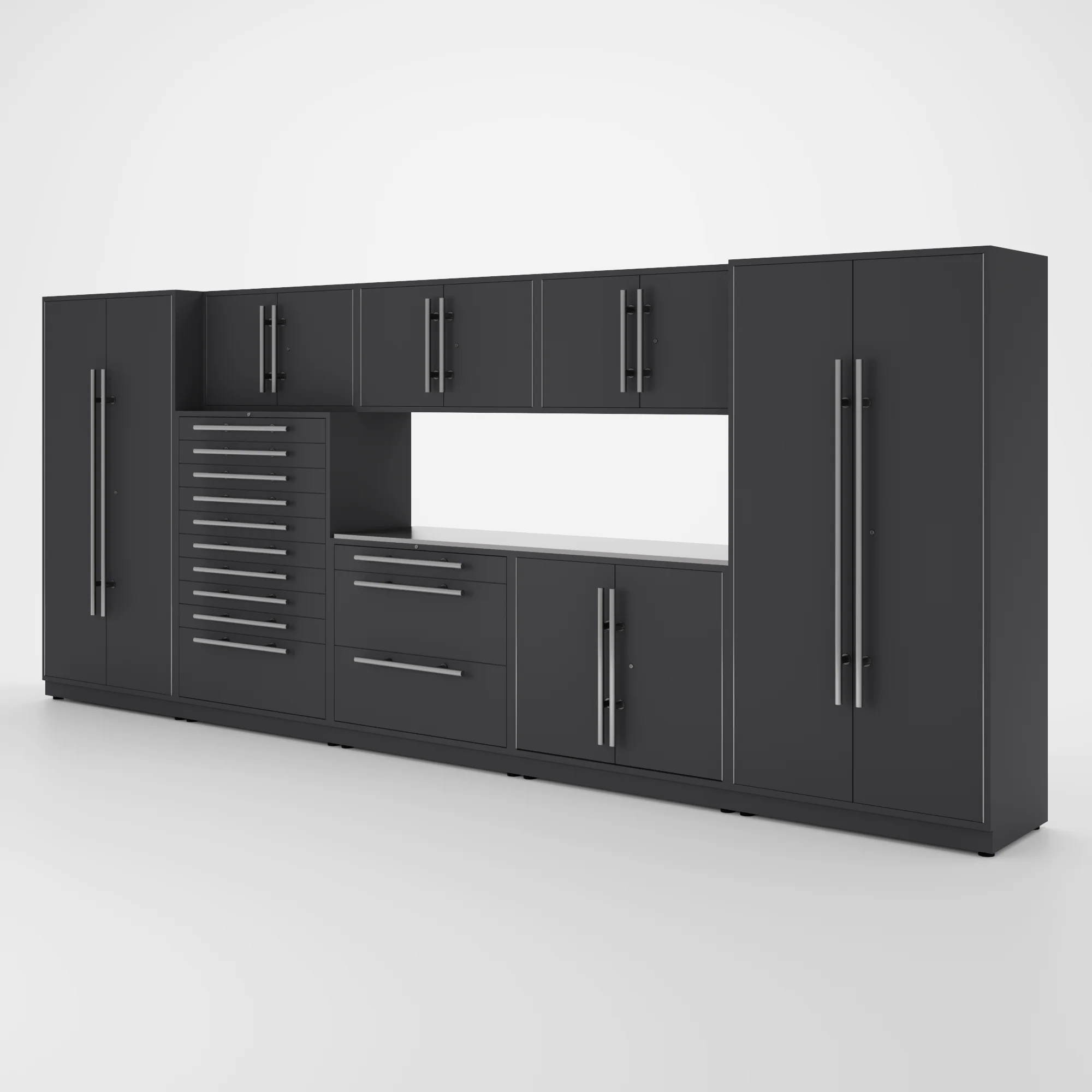 Proslat Lux Cabinets Gray 9 Piece Set with Stainless Steel Worktop - LUXSET160461