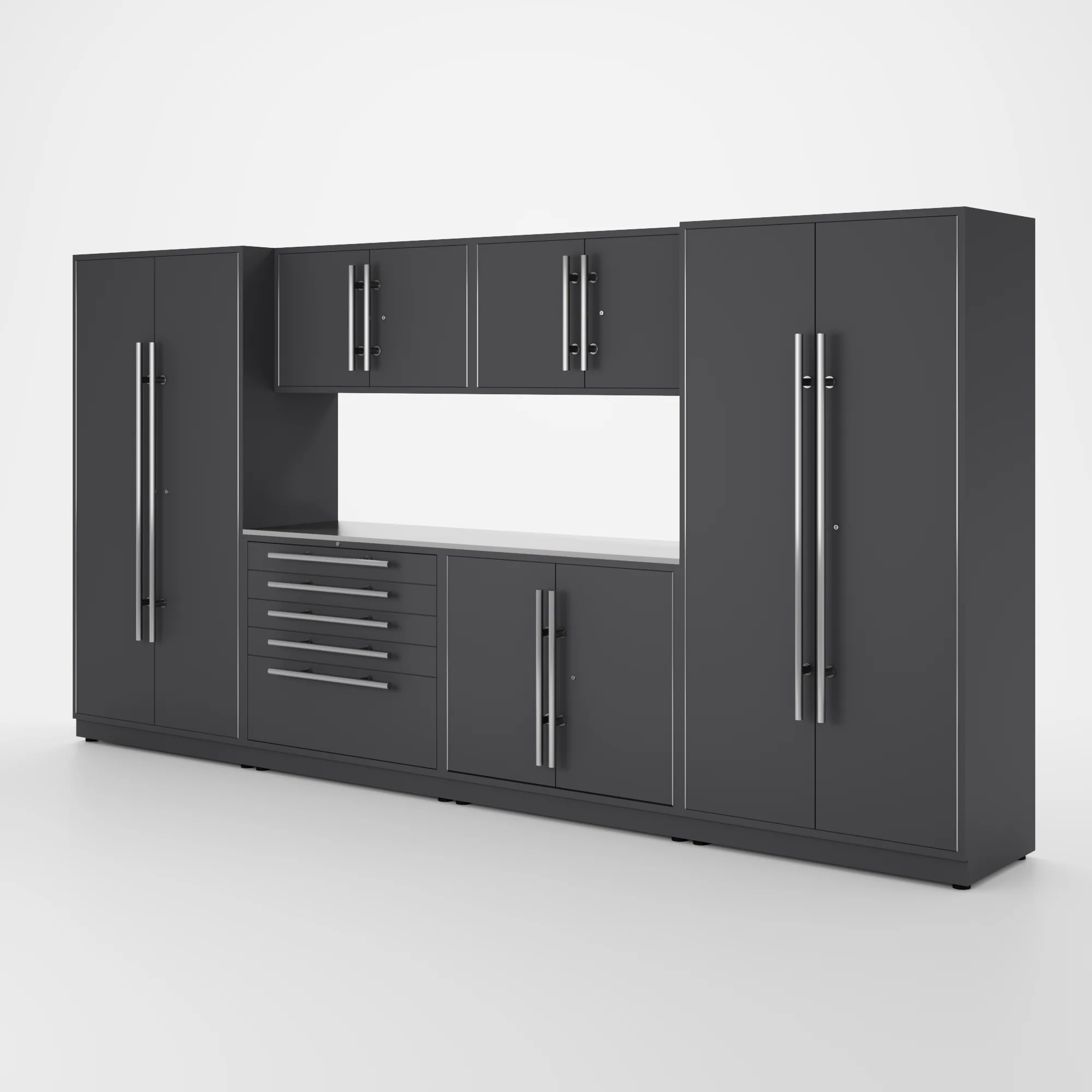 Proslat Lux Cabinets Gray7 Piece Set with Stainless Steel Worktop - LUXSET130441