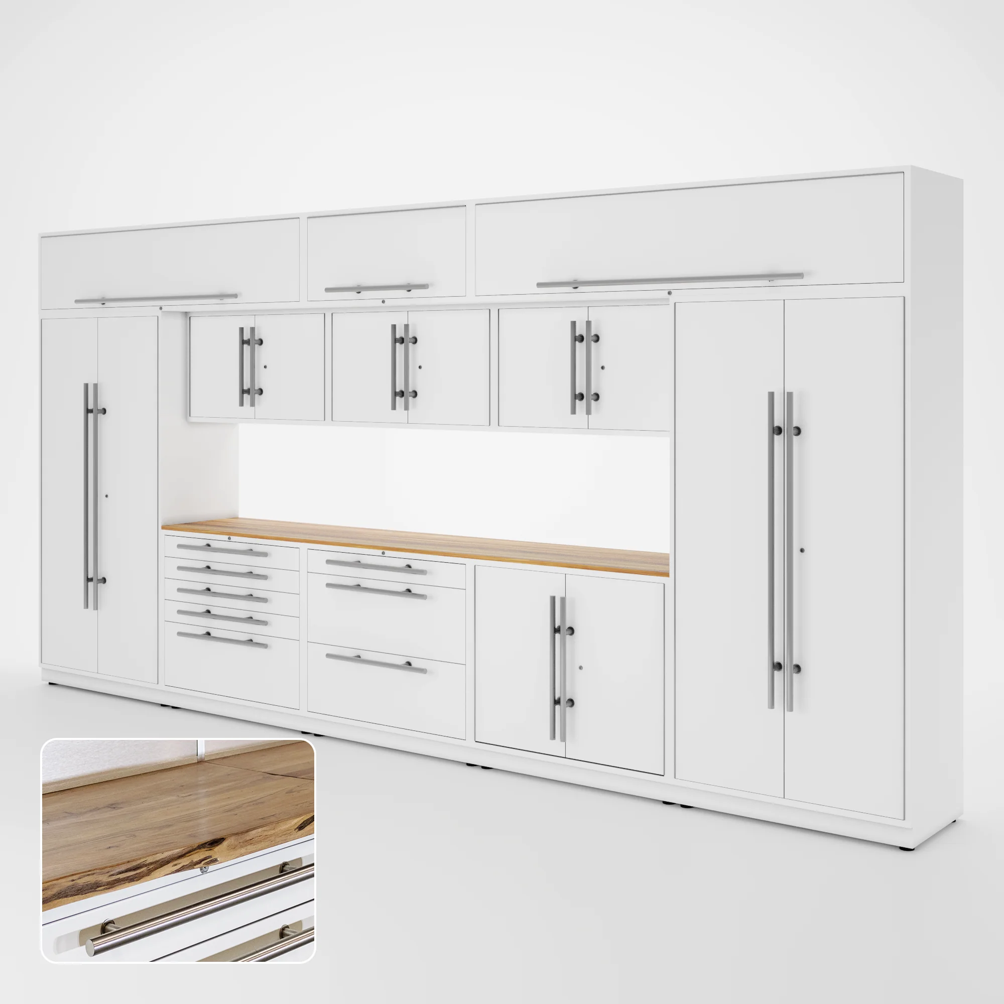 Proslat Lux Cabinets White 12 Piece Set with Live Edge Wood Worktop - LUXSET160031