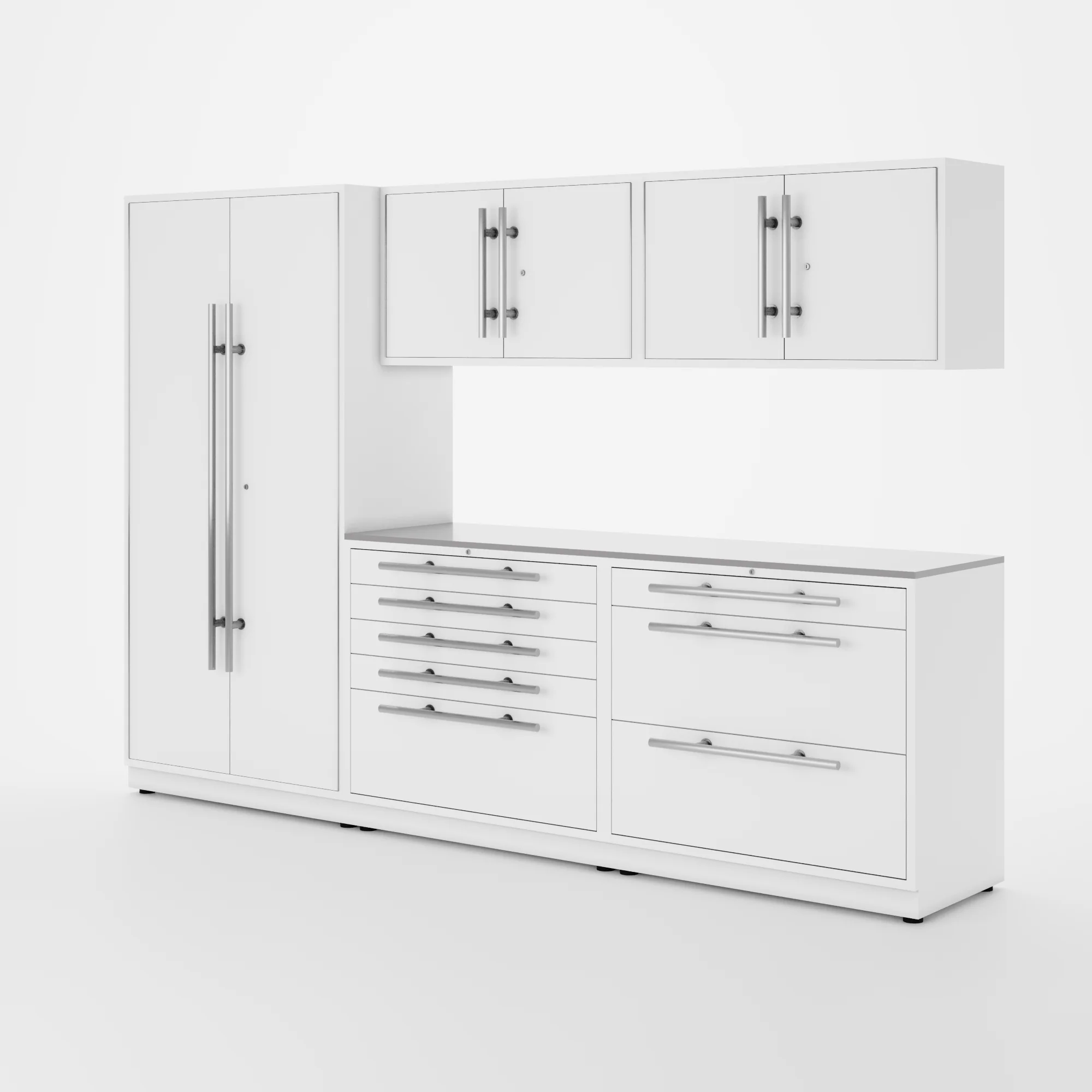 Proslat Lux Cabinets White 6 Piece Set with Stainless Steel Worktop - LUXSET100101