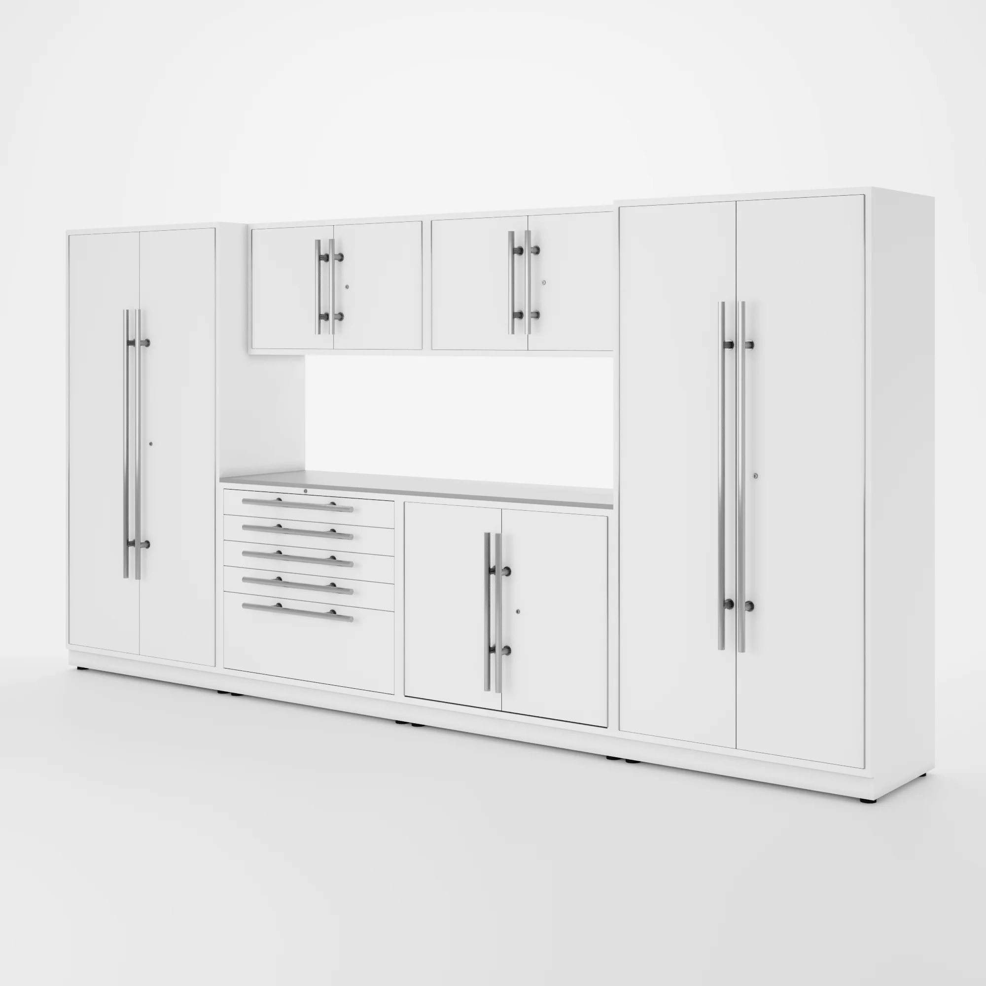Proslat Lux Cabinets White 7 Piece Set with Stainless Steel Worktop - LUXSET130081