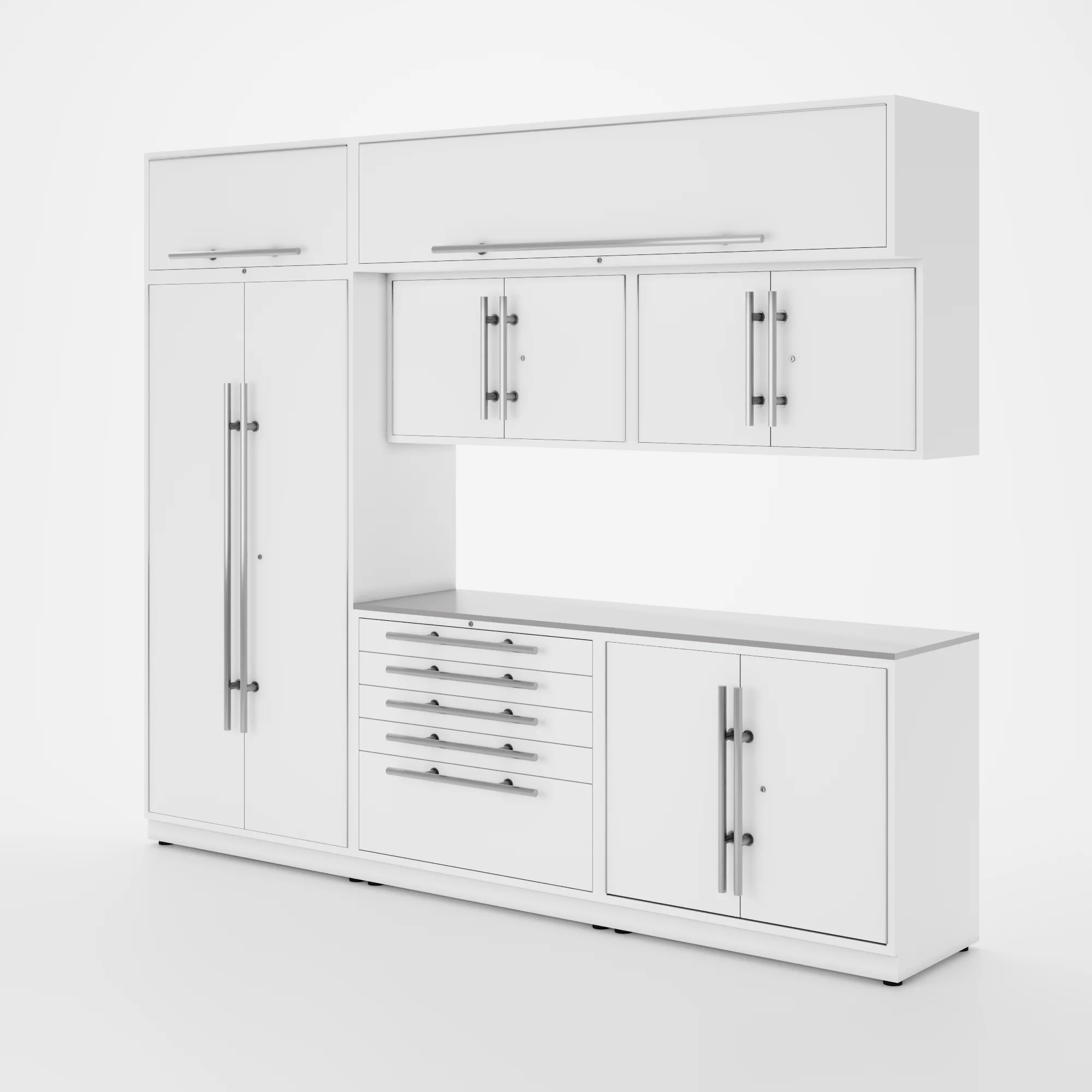 Proslat Lux Cabinets White 8 Piece Set with Stainless Steel Worktop - LUXSET100091