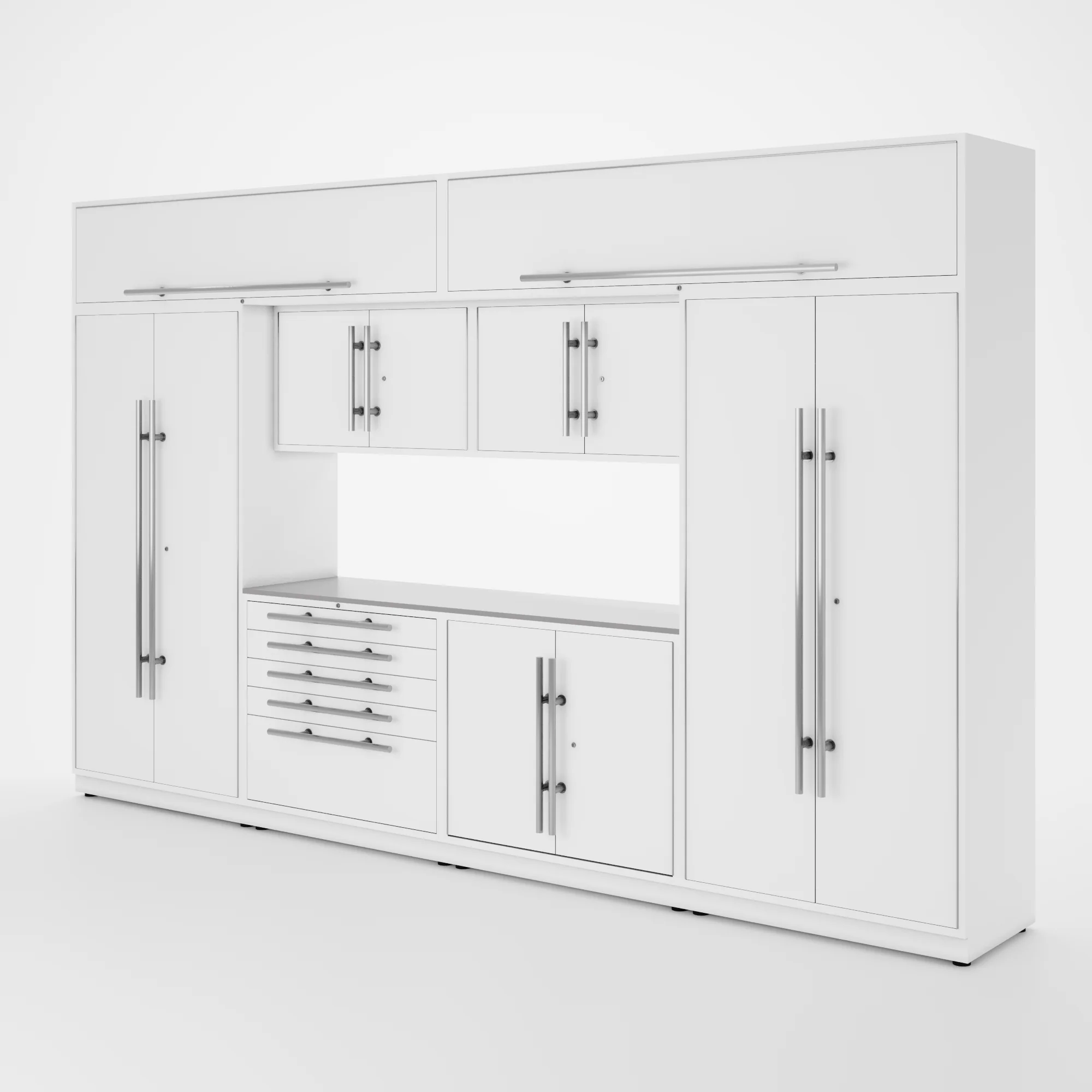 Proslat Lux Cabinets White 9 Piece Set with Stainless Steel Worktop - LUXSET130091