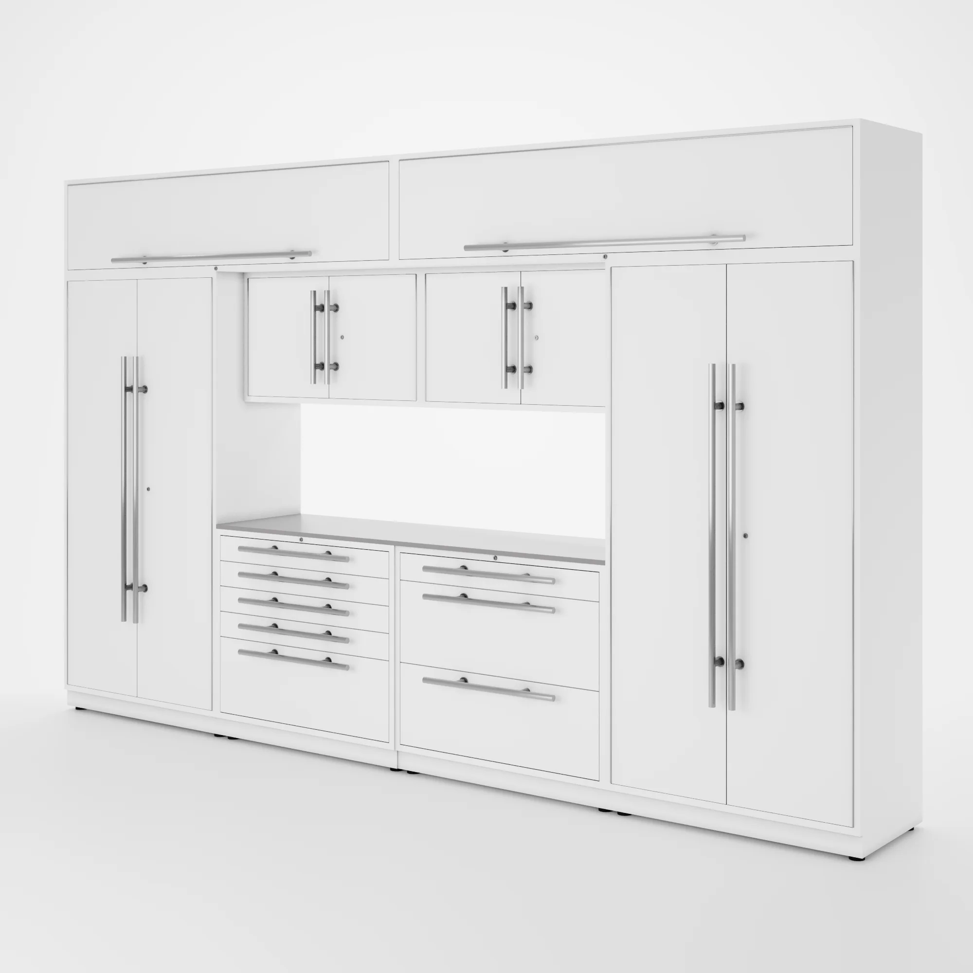 Proslat Lux Cabinets White 9 Piece Set with Stainless Steel Worktop - LUXSET130111