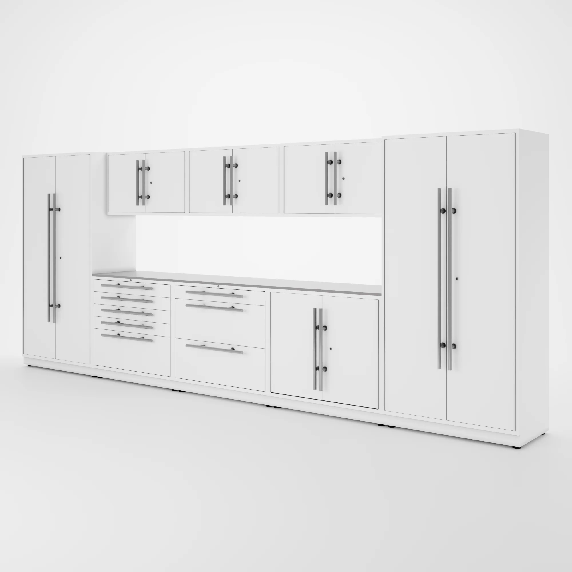 Proslat Lux Cabinets White 9 Piece Set with Stainless Steel Worktop - LUXSET160081
