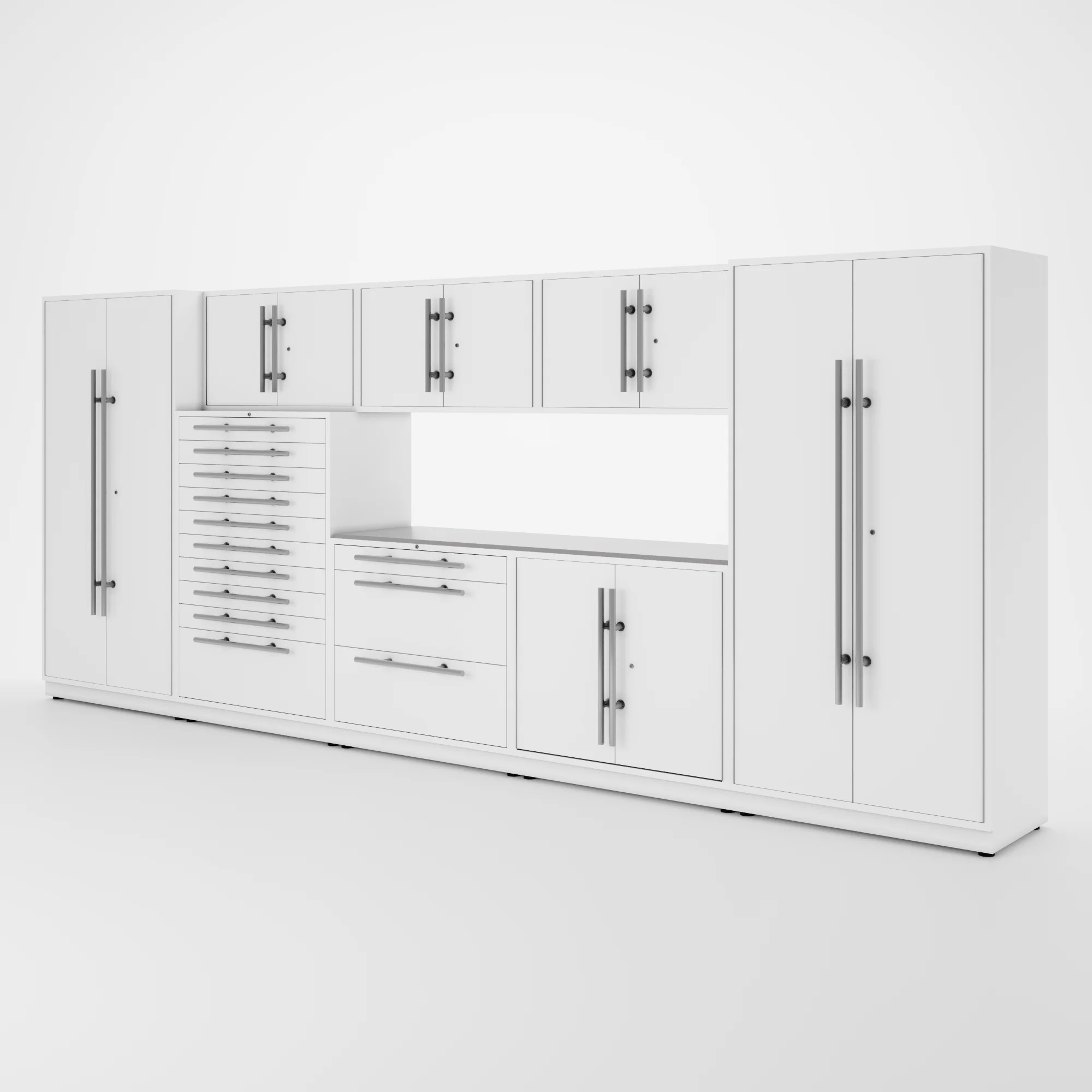 Proslat Lux Cabinets White 9 Piece Set with Stainless Steel Worktop - LUXSET160101