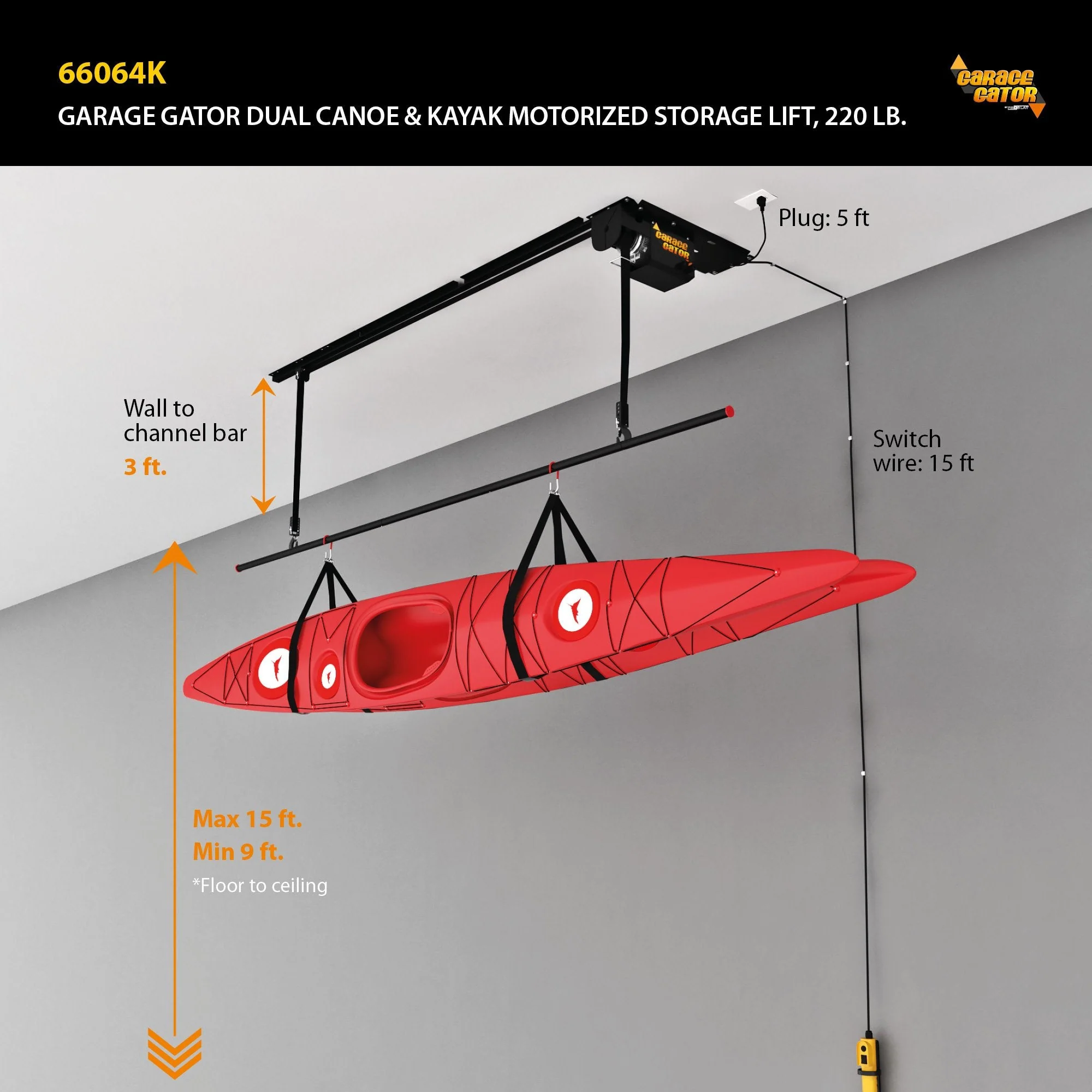 Proslat Garage Gator Dual Canoe & Kayak 220 lb Lift Kit - Image 4