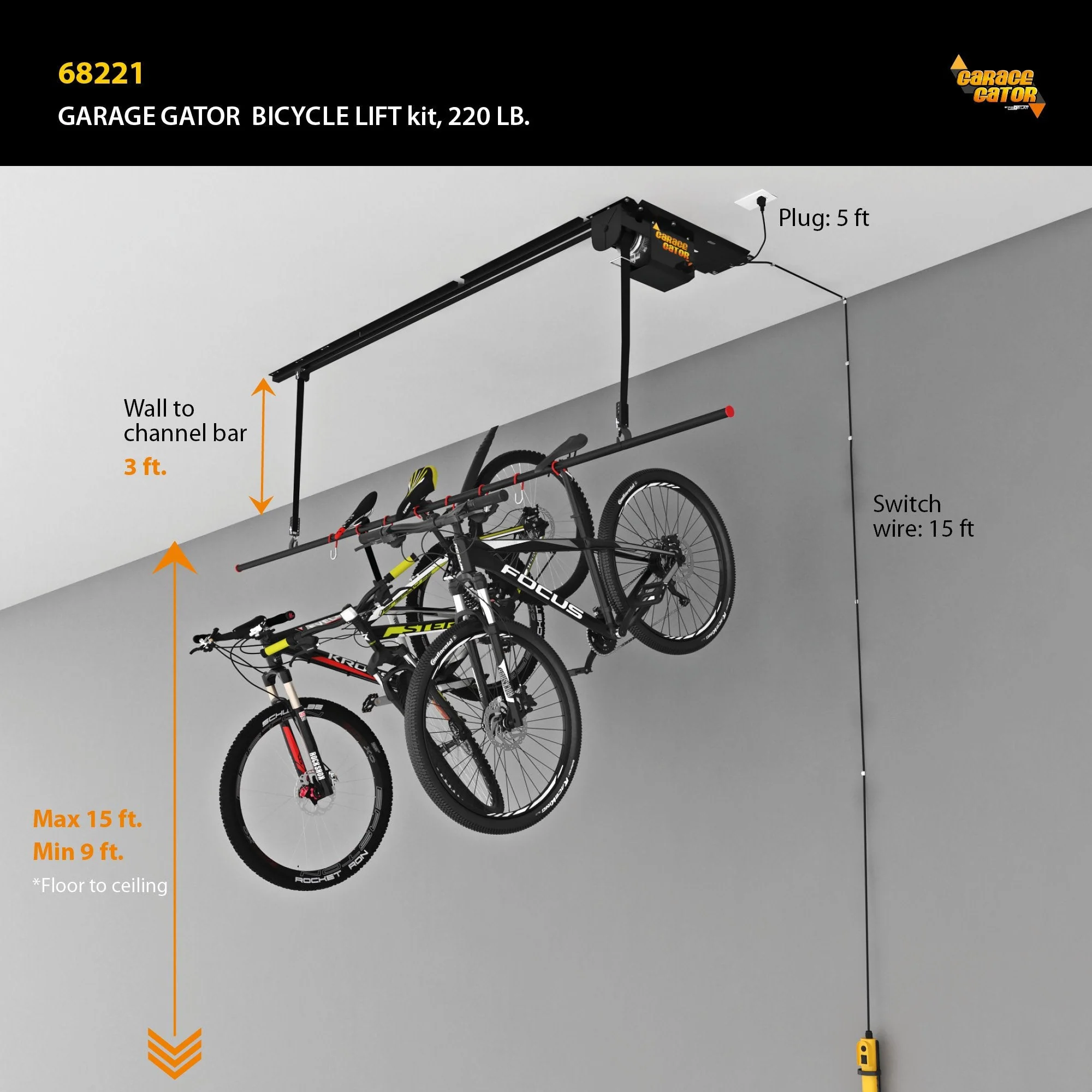 Proslat Garage Gator Eight Bicycle 220 lb Lift Kit - Image 4