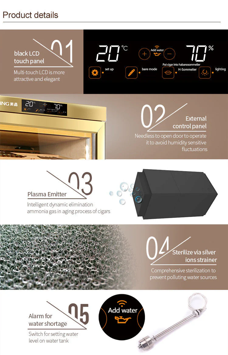 Raching MON2800A Electric Cigar Humidor Cabinet Climate-Controlled 1,500-Cigar - Image 5
