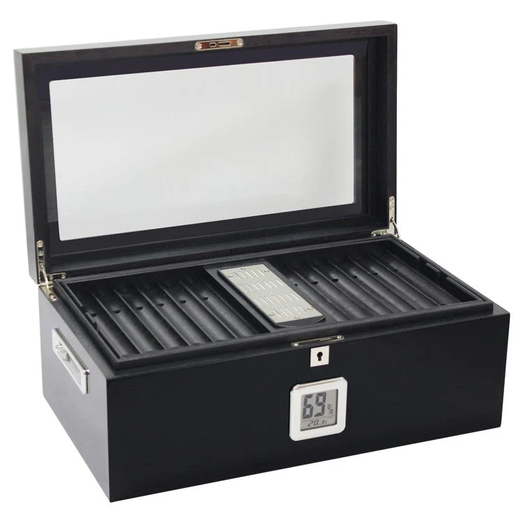 Prestige Import Group Raven Black Lacquer Humidor 120-Cigar Capacity Digital Hygrometer - Image 6