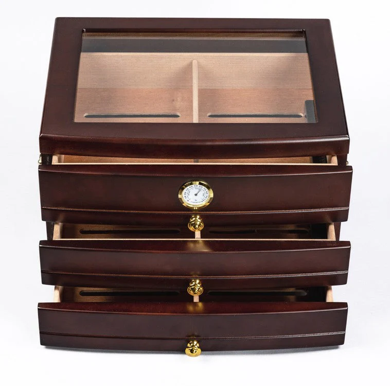 Prestige Import Group Regent Mahogany Glass-Top Desktop Humidor with 3 Drawers - Image 4