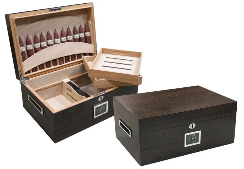 Prestige Import Group Rockefeller Ebony Desktop Humidor 130-Cigar Spanish Cedar Lined