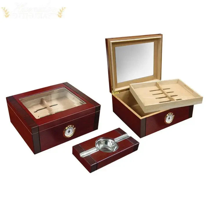 Prestige Import Group Sovereign Two-Tone Cherry Rosewood Desktop Cigar Humidor Set 50-Count