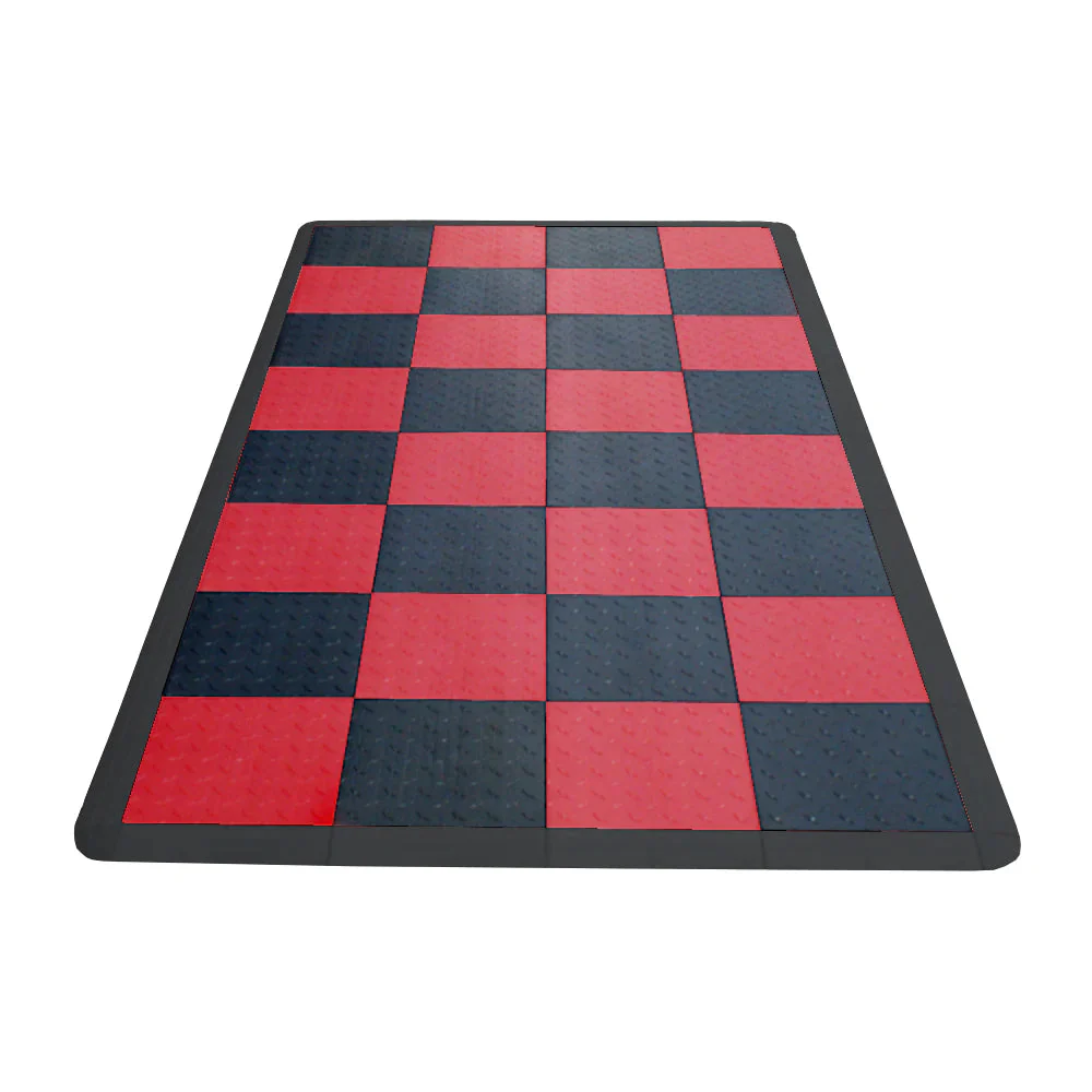 Swisstrax Diamondtrax Home Motorcycle Garage Floor Tile Mat (Jet Black / Racing Red)