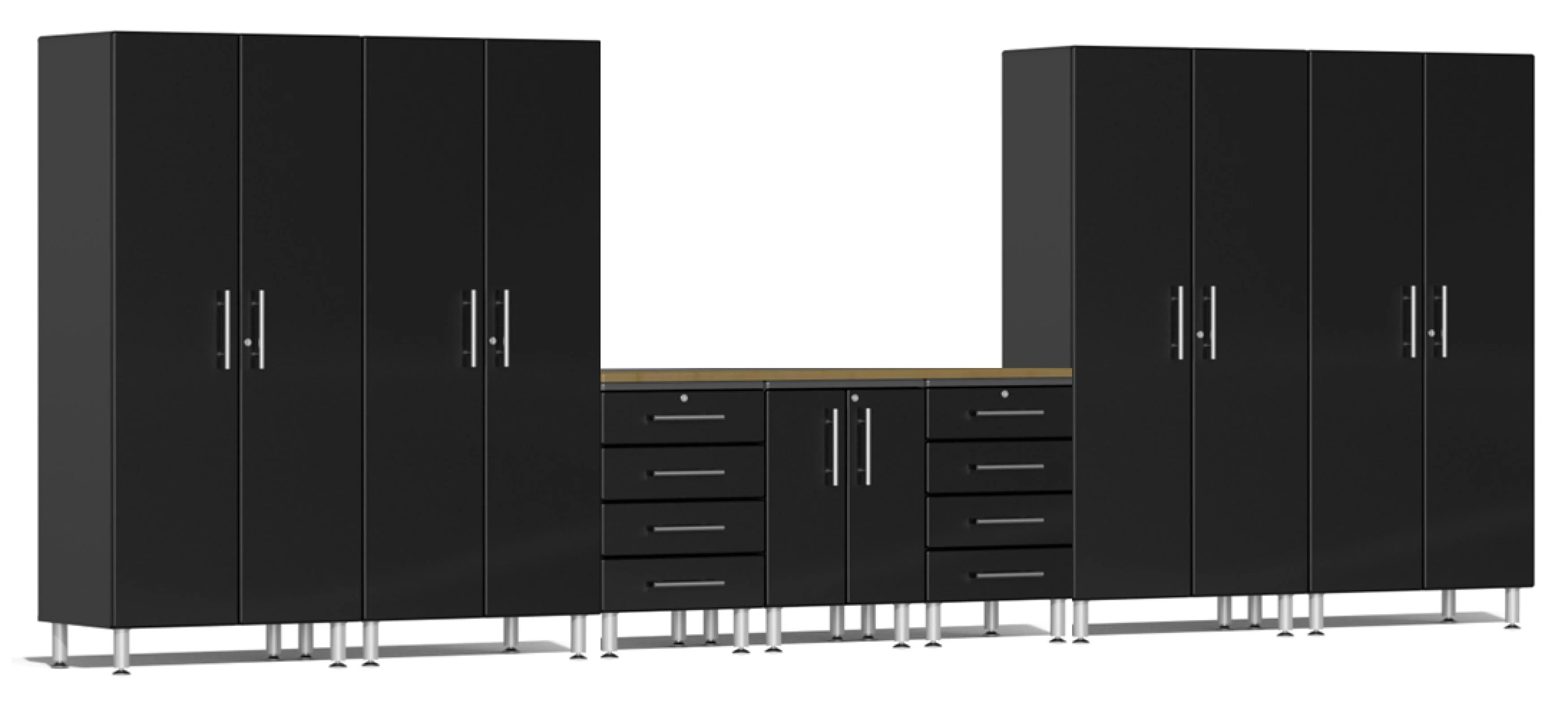 Ulti-MATE Garage 2.0 Series Black 8-Piece Kit with Bamboo Worktop - UG20082B