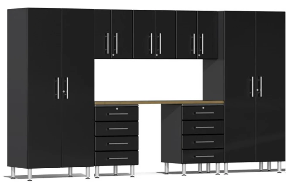Ulti-MATE Garage 2.0 Series Black 8-Piece Kit with Bamboo Worktop - UG28082B