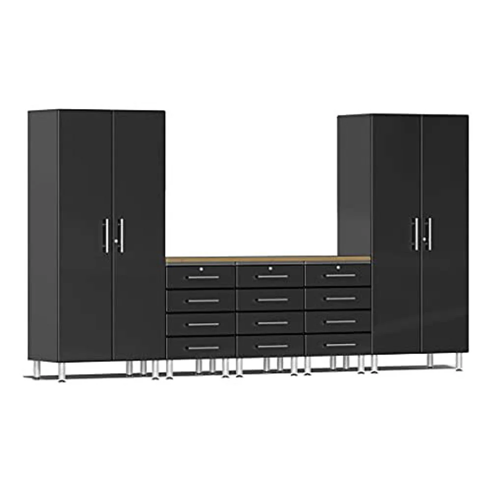 Ulti-MATE Garage 2.0 Series Black Metallic 6-Piece Kit with Bamboo Worktop