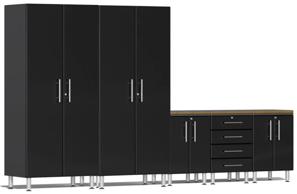 Ulti-MATE Garage 2.0 Series Black Metallic 6 Piece Set with Bamboo Worktop