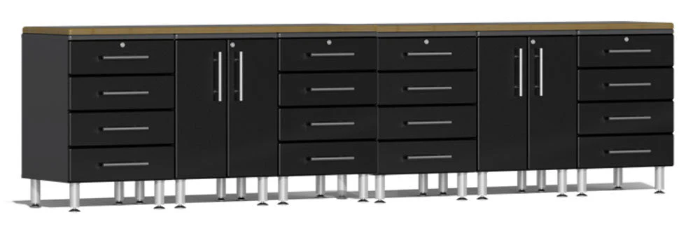 Ulti-MATE Garage 2.0 Series Black Metallic 8-Piece Workstation Set with Bamboo Worktop
