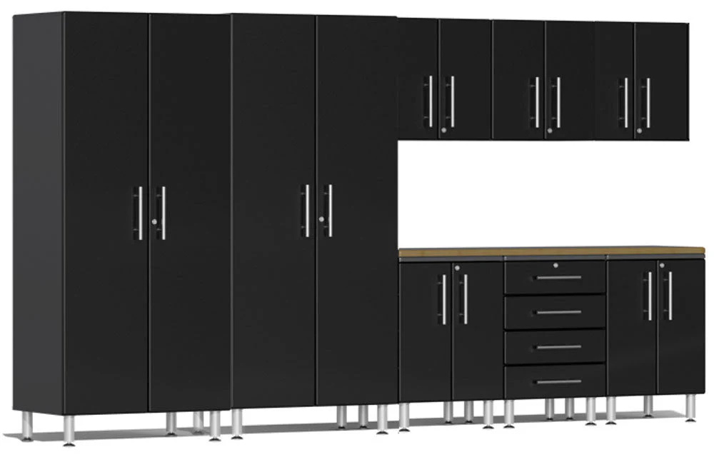 Ulti-MATE Garage 2.0 Series Black Metallic 9-Piece Set with Bamboo Worktop