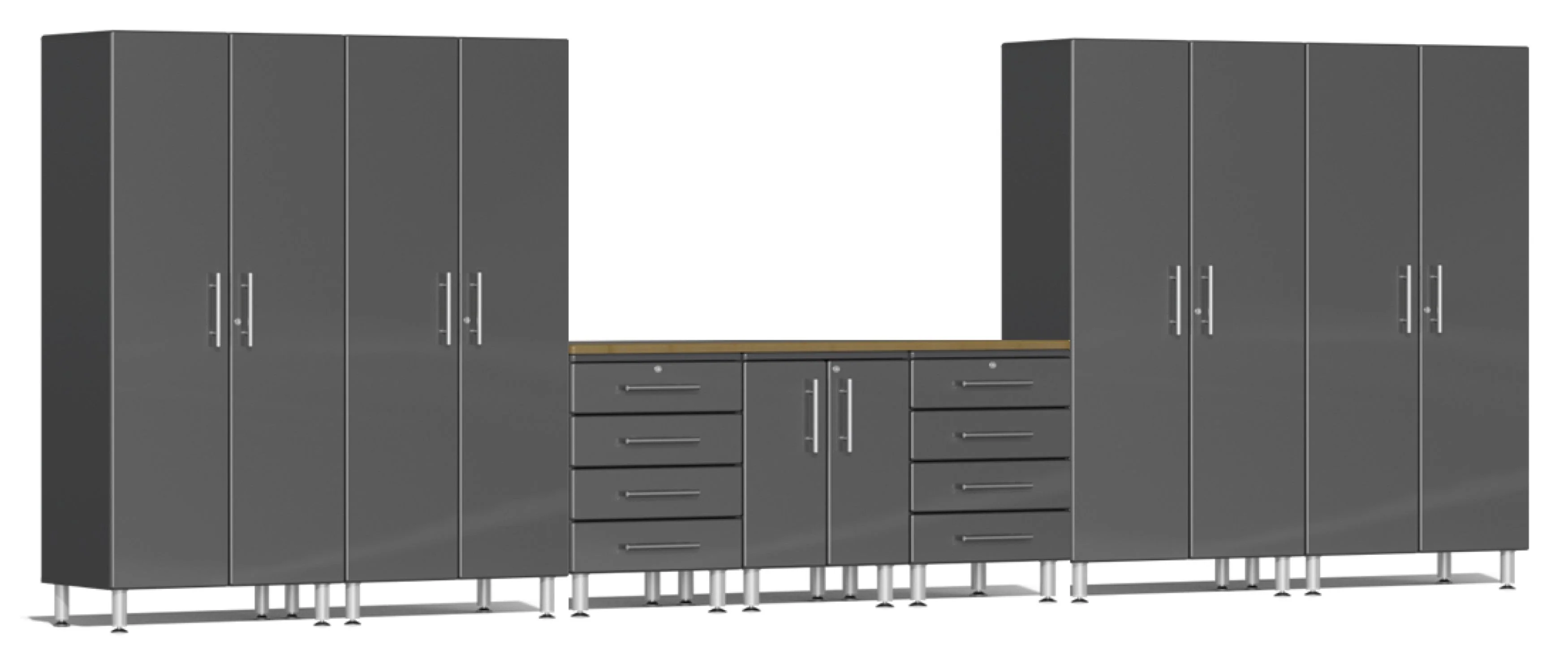 Ulti-MATE Garage 2.0 Series Grey 8-Piece Kit with Bamboo Worktop - UG20082G