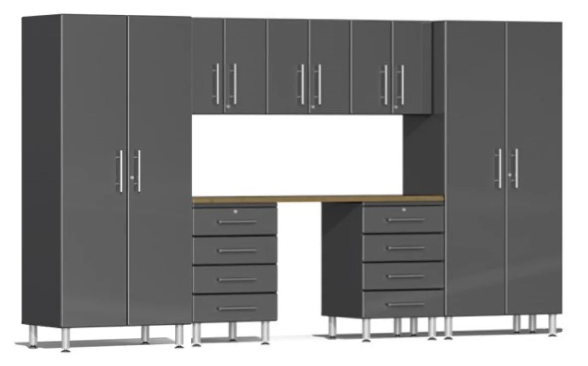 Ulti-MATE Garage 2.0 Series Grey 8-Piece Kit with Bamboo Worktop - UG28082G