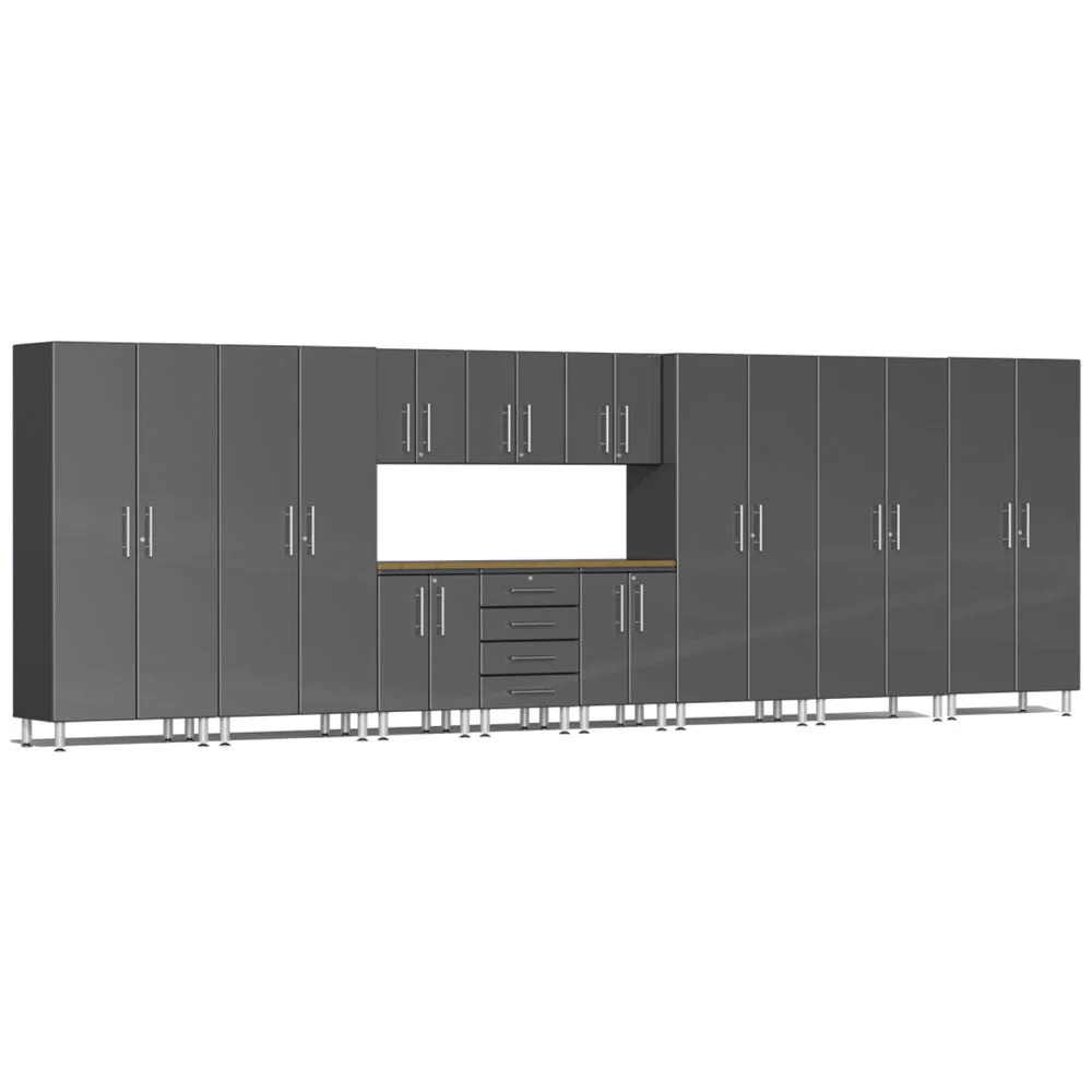Ulti-MATE Garage 2.0 Series Grey Metallic 12-Piece Set with Bamboo Worktop