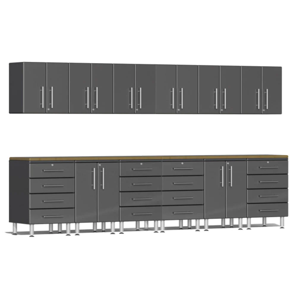 Ulti-MATE Garage 2.0 Series Grey Metallic 14-Piece Set with Bamboo Worktop