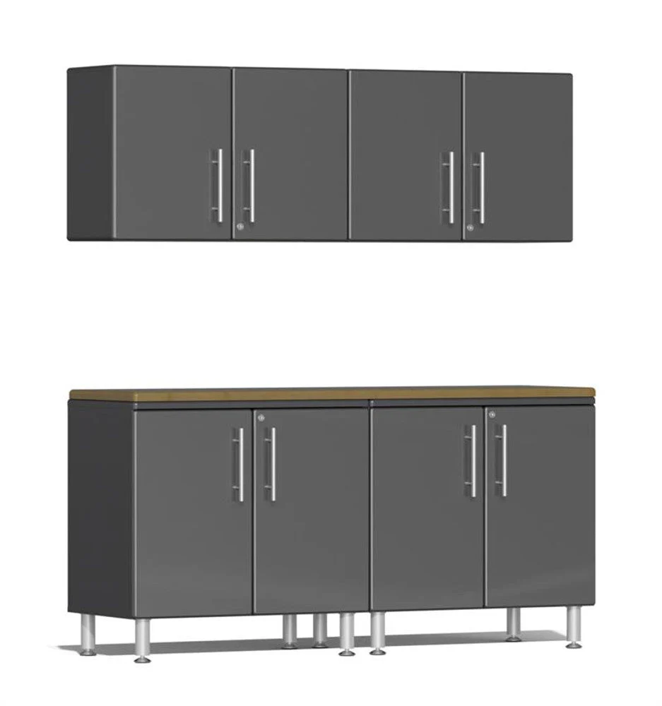 Ulti-MATE Garage 2.0 Series Grey Metallic 5-Piece Workstation Kit with Bamboo Worktop