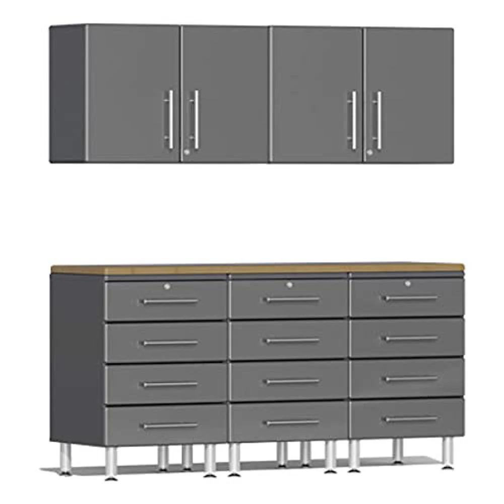 Ulti-MATE Garage 2.0 Series Grey Metallic 6-Piece Kit with Bamboo Worktop