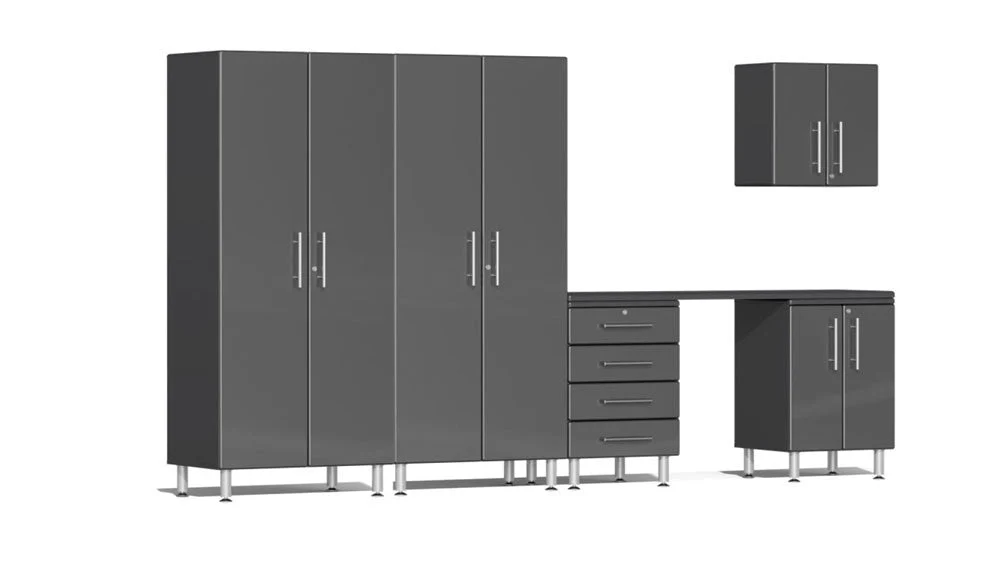 Ulti-MATE Garage 2.0 Series Grey Metallic 6 Piece Kit with Workstation