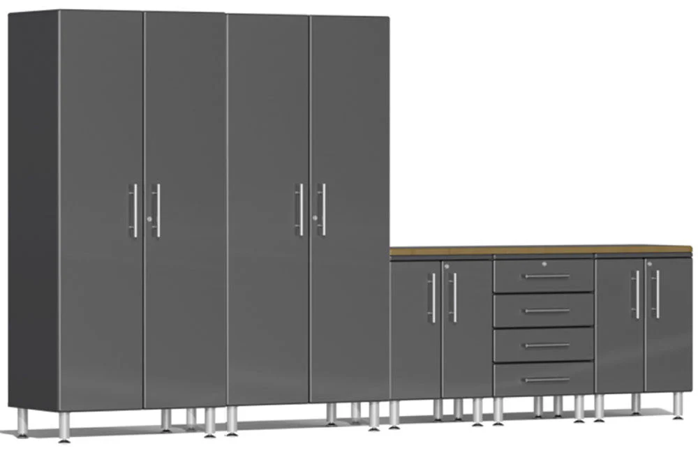 Ulti-MATE Garage 2.0 Series Grey Metallic 6 Piece Set with Bamboo Worktop
