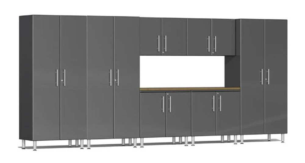 Ulti-MATE Garage 2.0 Series Grey Metallic 8-Piece Combo with Bamboo Worktop