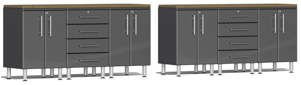 Ulti-MATE Garage 2.0 Series Grey Metallic 8-Piece Dual Workstation Set with Bamboo Worktop