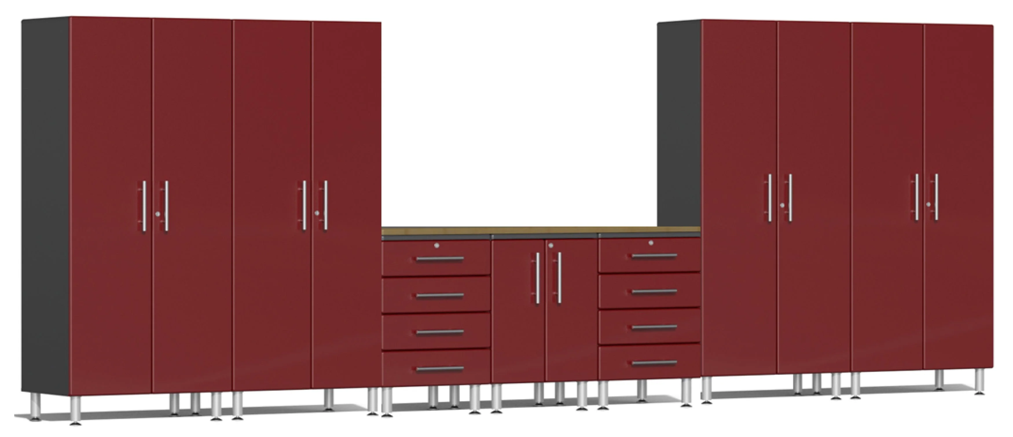 Ulti-MATE Garage 2.0 Series Red 8-Piece Kit with Bamboo Worktop - UG20082R