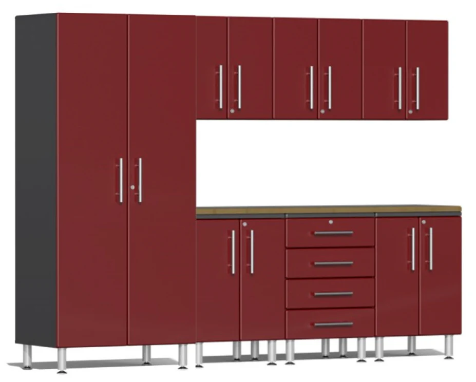 Ulti-MATE Garage 2.0 Series Red 8-Piece Kit with Bamboo Worktop - UG29082R