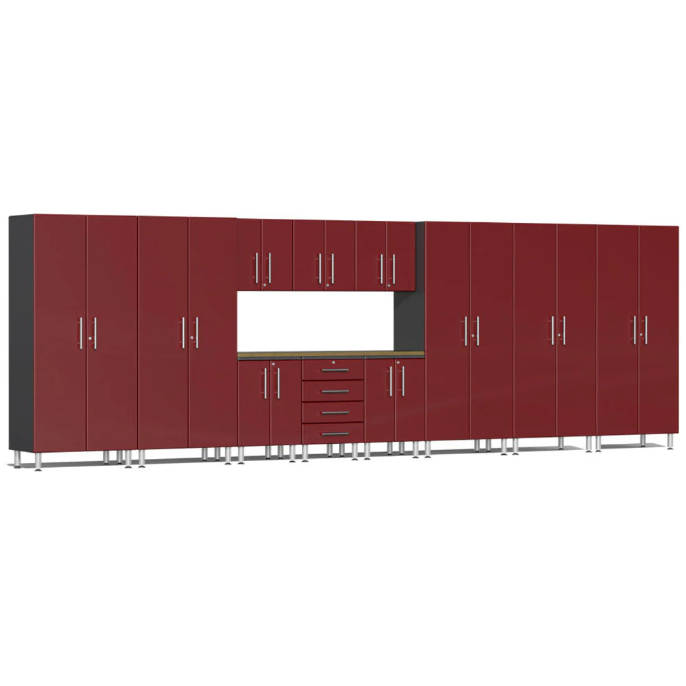 Ulti-MATE Garage 2.0 Series Red Metallic 12-Piece Set with Bamboo Worktop