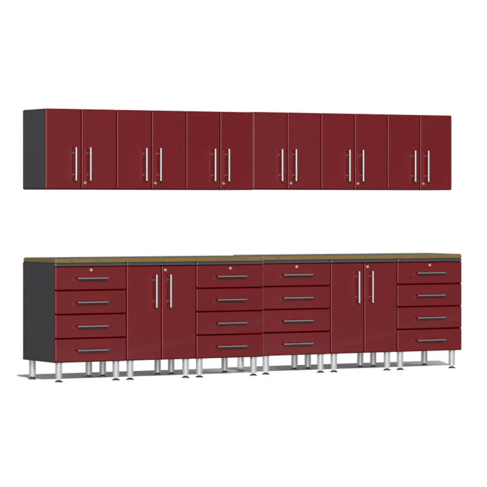 Ulti-MATE Garage 2.0 Series Red Metallic 14-Piece Set with Bamboo Worktop