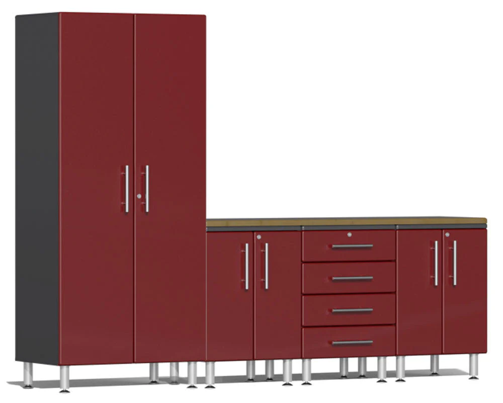 Ulti-MATE Garage 2.0 Series Red Metallic 5 Piece Set with Bamboo Worktop