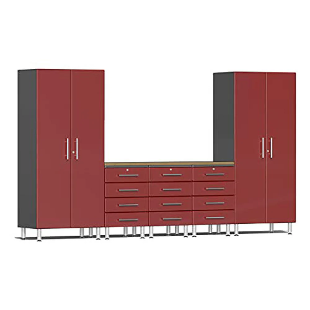 Ulti-MATE Garage 2.0 Series Red Metallic 6-Piece Kit with Bamboo Worktop