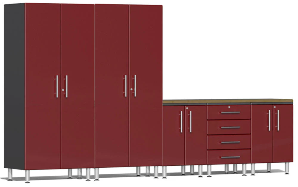 Ulti-MATE Garage 2.0 Series Red Metallic 6 Piece Set with Bamboo Worktop