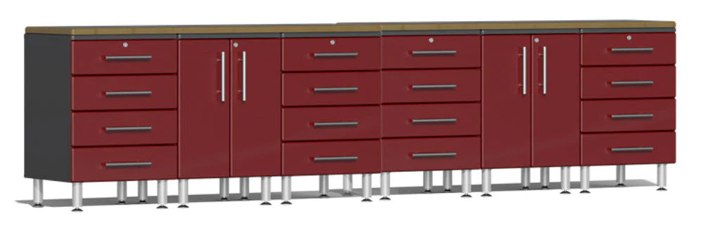 Ulti-MATE Garage 2.0 Series Red Metallic 8-Piece Workstation Set with Bamboo Worktop