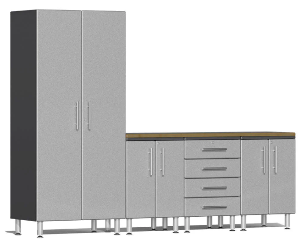 Ulti-MATE Garage 2.0 Series Silver Metallic 5 Piece Set with Bamboo Worktop