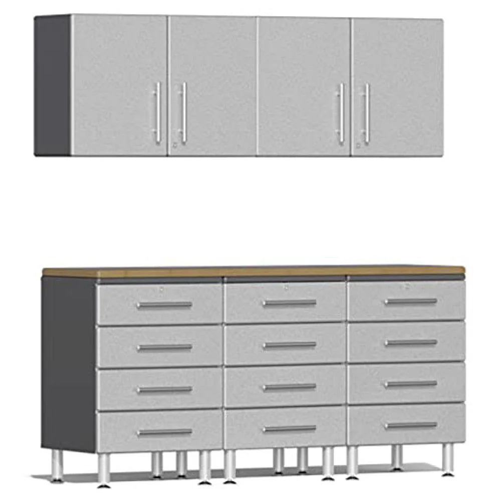 Ulti-MATE Garage 2.0 Series Silver Metallic 6-Piece Kit with Bamboo Worktop