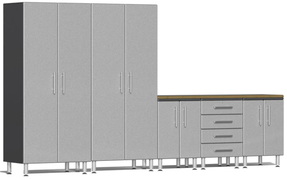 Ulti-MATE Garage 2.0 Series Silver Metallic 6 Piece Set with Bamboo Worktop