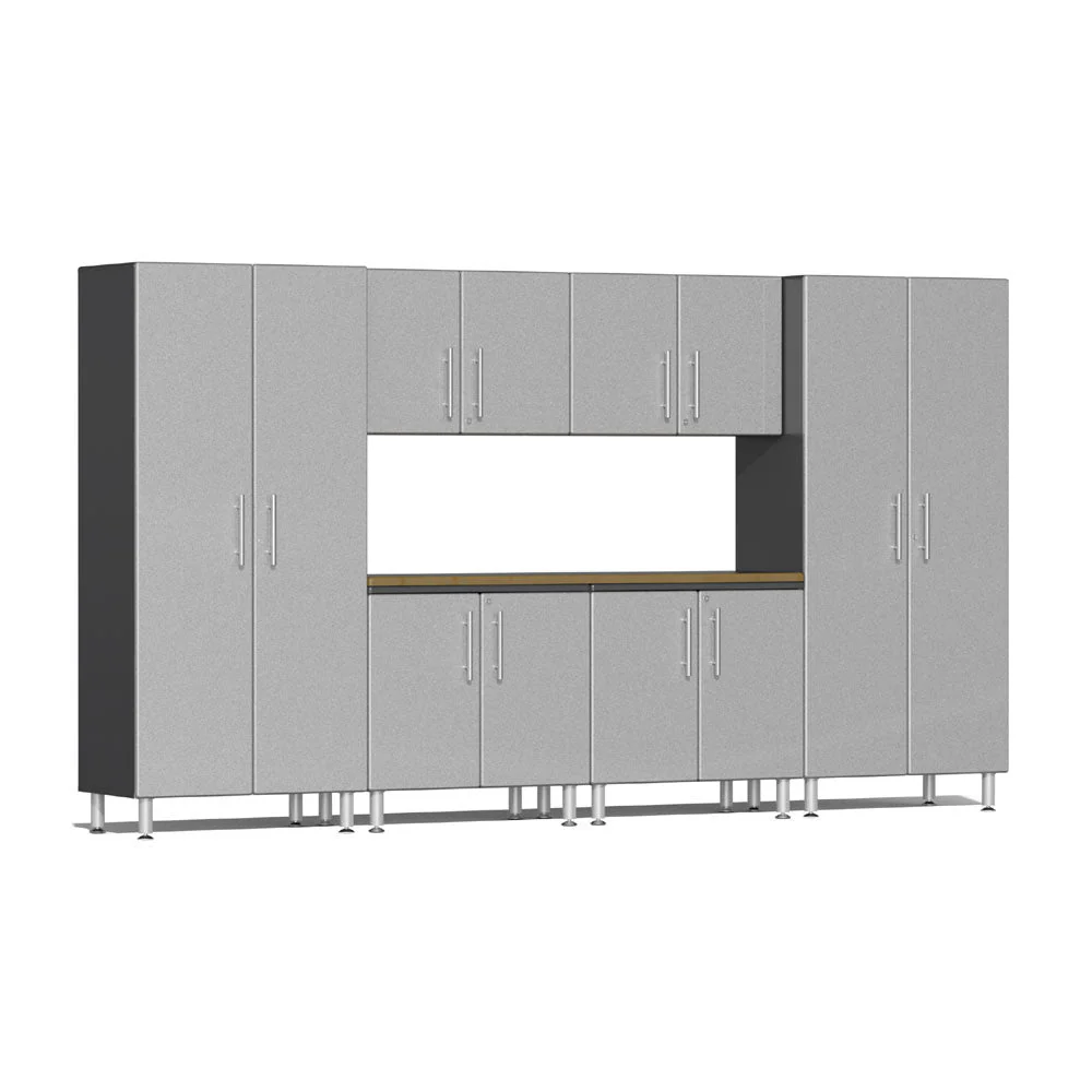 Ulti-MATE Garage 2.0 Series Silver Metallic 7-Piece Combo with Bamboo Worktop