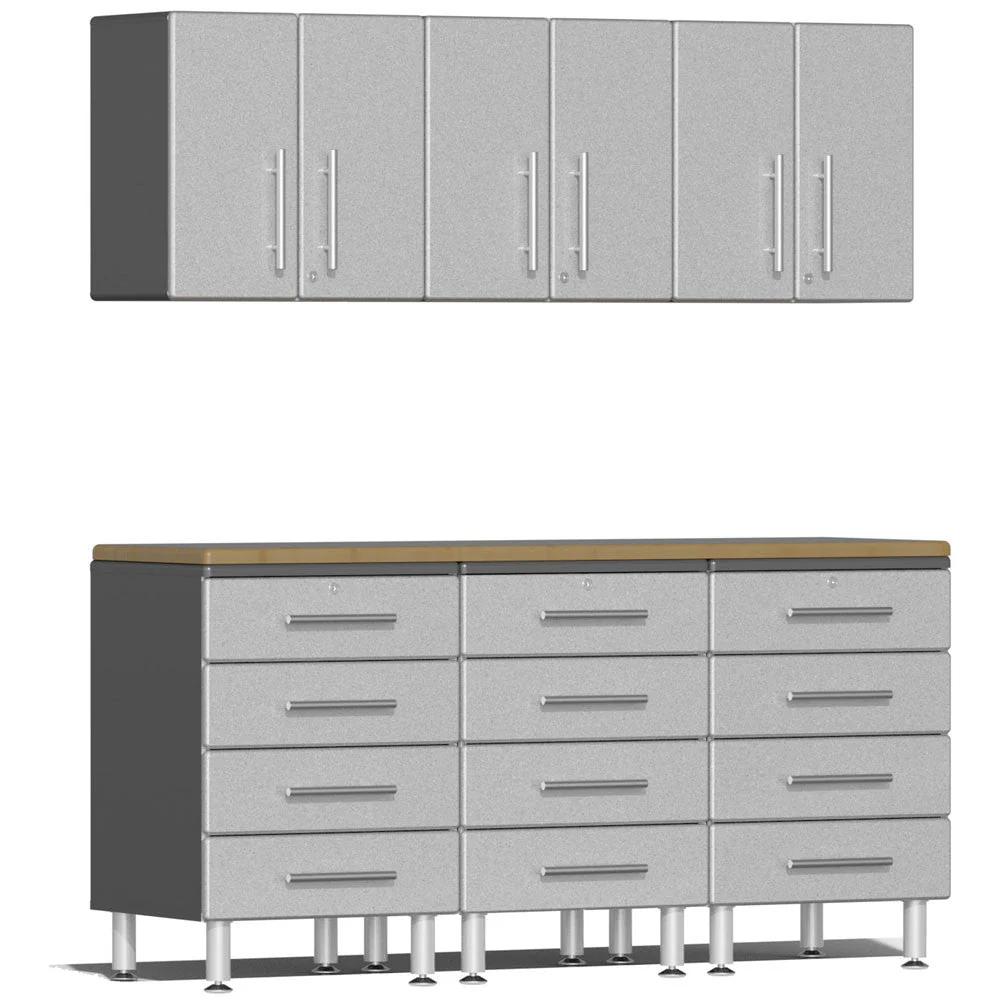 Ulti-MATE Garage 2.0 Series Silver Metallic 7-Piece Kit w/Bamboo Worktop