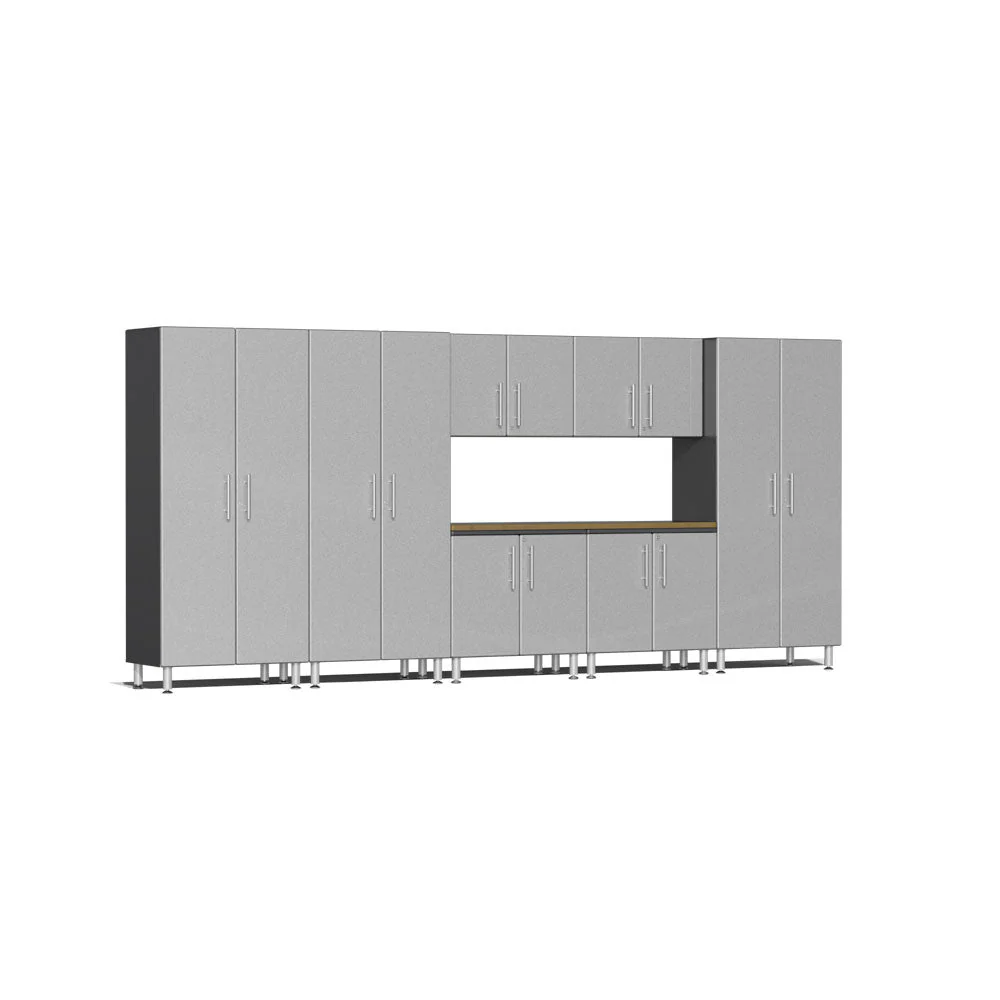 Ulti-MATE Garage 2.0 Series Silver Metallic 8-Piece Combo with Bamboo Worktop