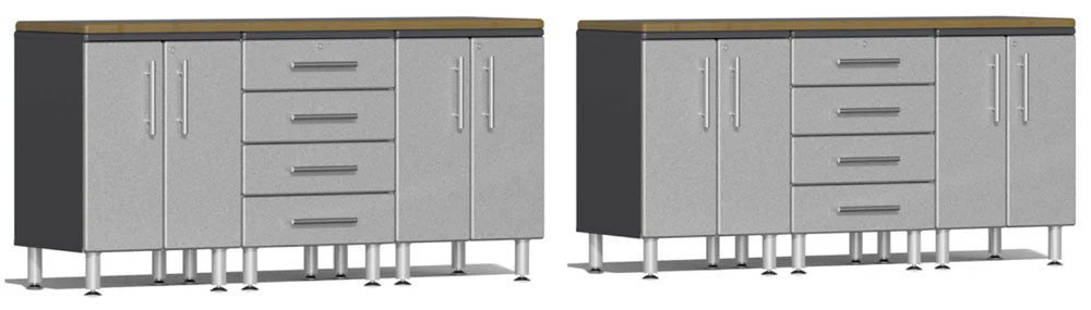Ulti-MATE Garage 2.0 Series Silver Metallic 8-Piece Dual Workstation Set with Bamboo Worktop